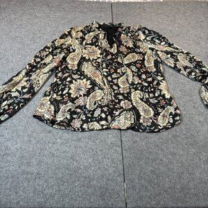 Tamara H. Blouse Top Women's Large Multicolor Paisley Print Lined Long Sleeve